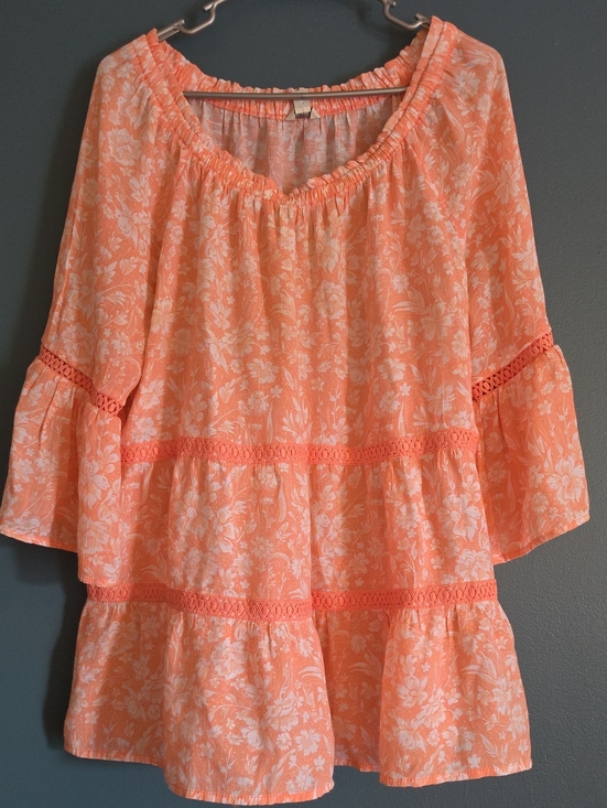 Cato Tops - Cato Peach Floral Peasant Tunic